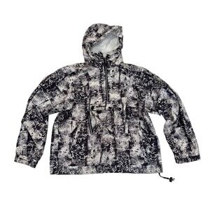 VTG! Obermeyer Anorak Jacket Pullover Windbreaker‎ Hooded Abstract Black White L